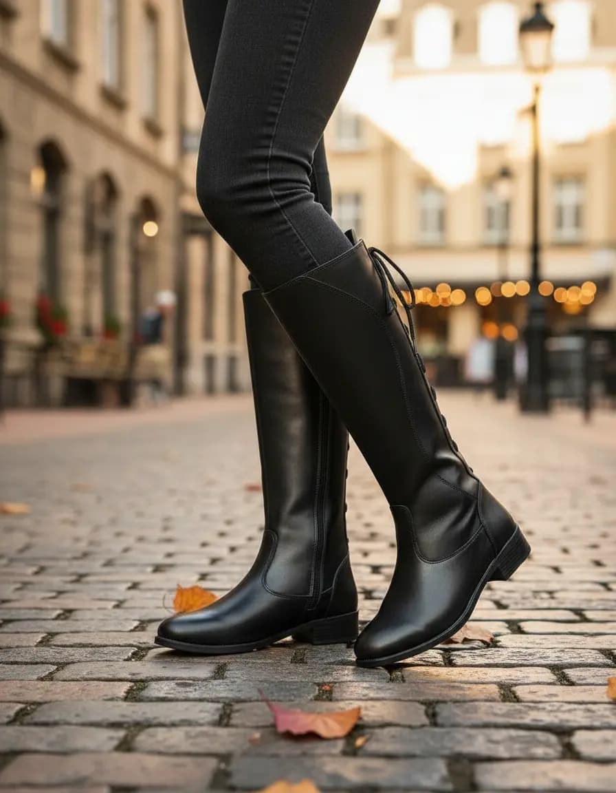 Bota montaria feminina cano longo com cadarço