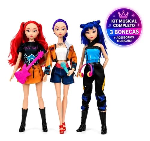 Kit 3 Bonecas Guerreiras Do K-pop Articuladas Musical